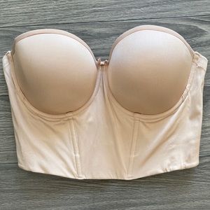 Women’s strapless bustier bra, pale nude 34EE